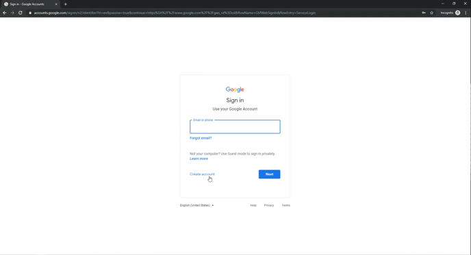 2. click create account