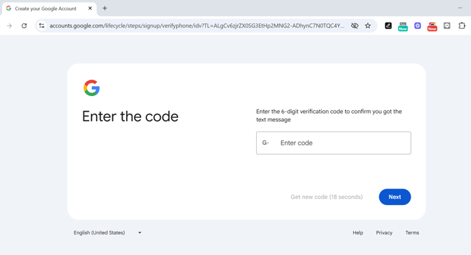 enter verification code from mobile