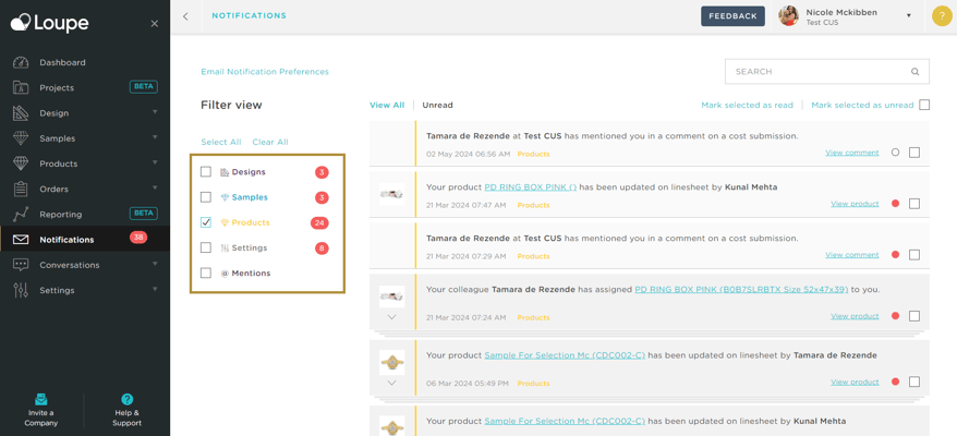 notifications filters