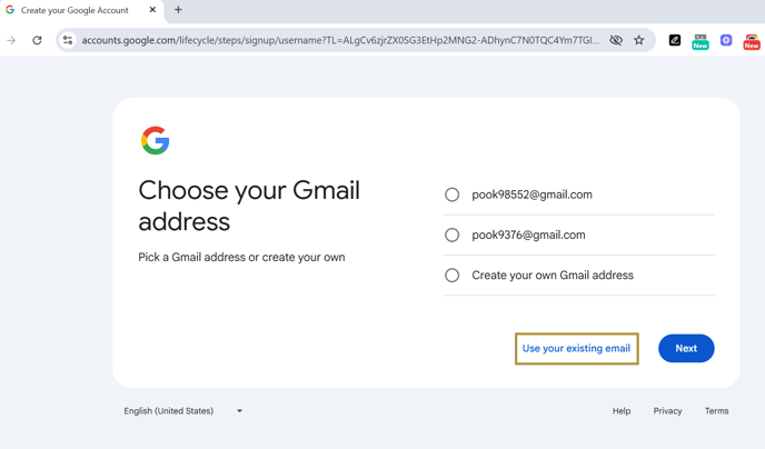 use existing email